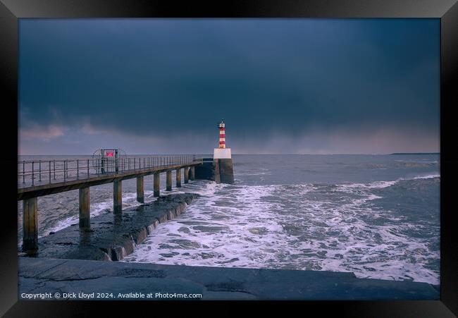 Amble Lighthouse under a Stormy December Sky Framed Print by Dick Lloyd
