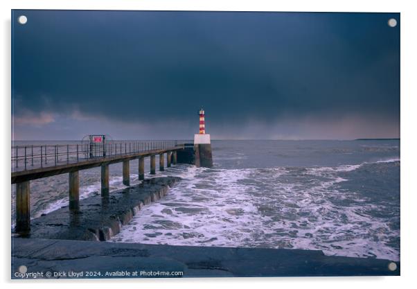 Amble Lighthouse under a Stormy December Sky Acrylic by Dick Lloyd
