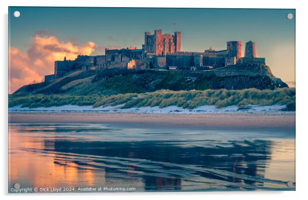 Bamburgh Castle Golden Hour Acrylic by Dick Lloyd