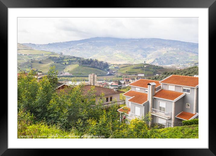 Landscape with terraced vineyards near Peso da Régua. Portugal Framed Mounted Print by Laurent Renault