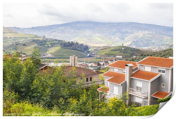 Landscape with terraced vineyards near Peso da Régua. Portugal Print by Laurent Renault