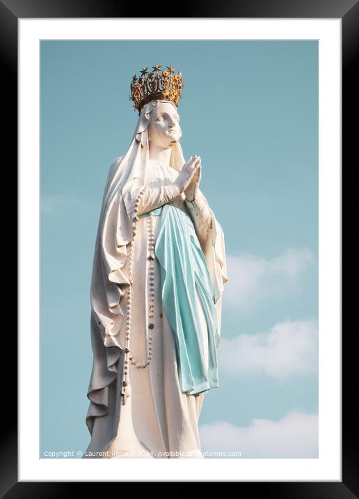 Sculpture of the crowned Virgin Mary in the Sanctuary of Lourdes Framed Mounted Print by Laurent Renault
