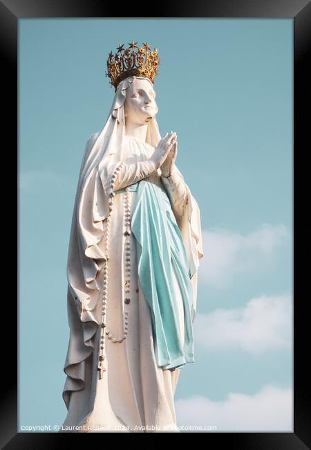 Sculpture of the crowned Virgin Mary in the Sanctuary of Lourdes Framed Print by Laurent Renault
