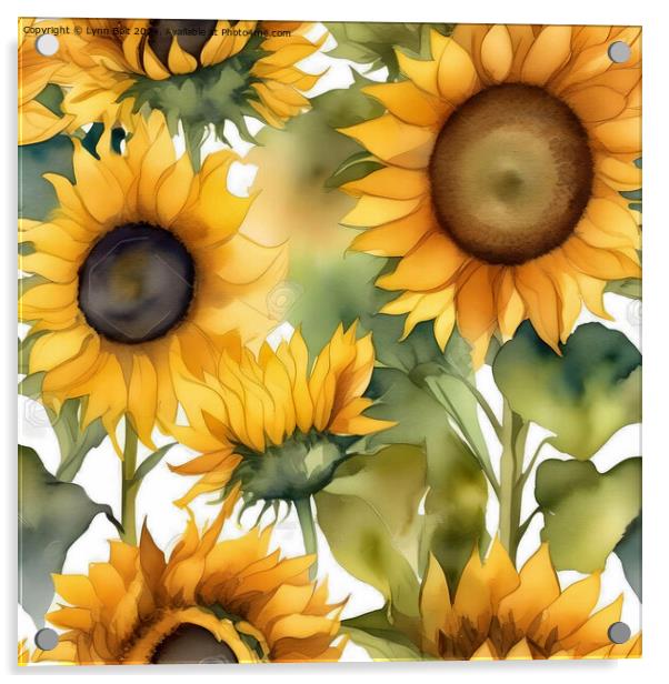 Sunflowers Watercolour Effect Acrylic by Lynn Bolt