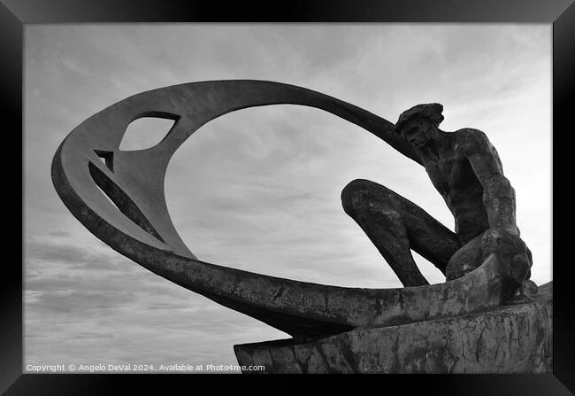 Pescadores Roundabout Statue in Monochrome - Albufeira Framed Print by Angelo DeVal