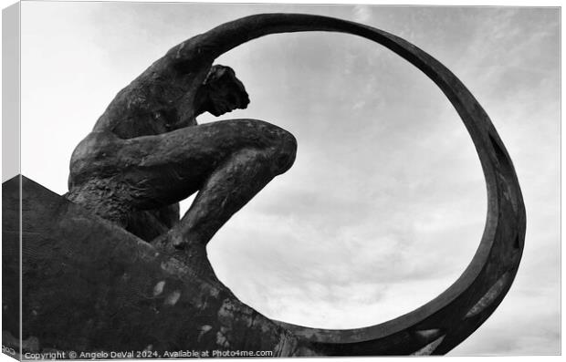 Fisherman Statue in Monochrome - Albufeira Canvas Print by Angelo DeVal