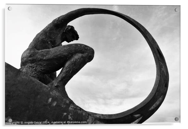 Fisherman Statue in Monochrome - Albufeira Acrylic by Angelo DeVal