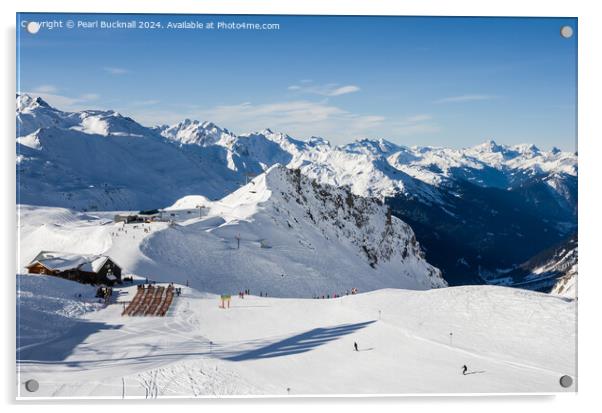Skiing in Austrian Alps, St Anton, Austria Acrylic by Pearl Bucknall
