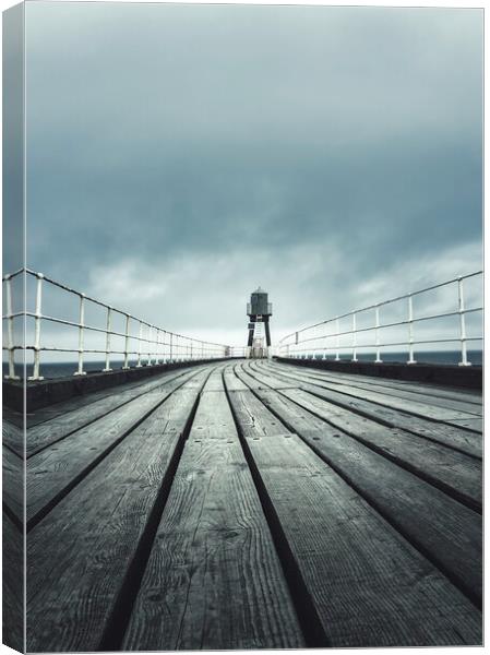 Whitby West Pier Mono  Canvas Print by Anthony McGeever