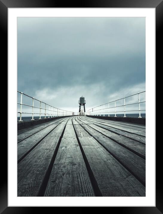 Whitby West Pier Mono  Framed Mounted Print by Anthony McGeever