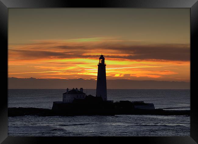St Marys Lighthouse Silhouette Framed Print by Kevin Tate