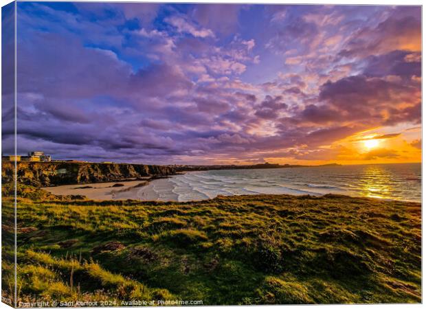 Sunset In Lusty Glaze Cornwall Canvas Print by Sam Kerfoot