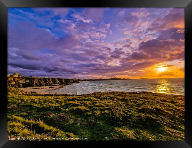 Sunset In Lusty Glaze Cornwall Framed Print by Sam Kerfoot
