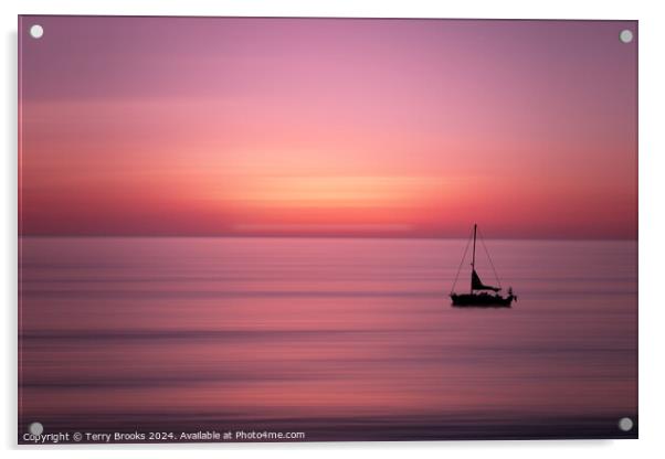 Sailboat in a Pink Sunset Abstract Motion Tenerife Acrylic by Terry Brooks