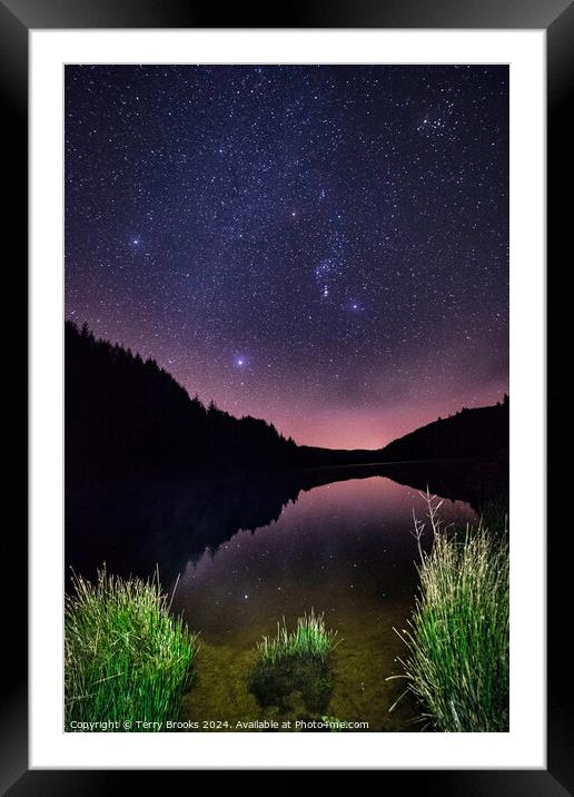 Llyn Brianne and Orion Celestial Reflections Framed Mounted Print by Terry Brooks