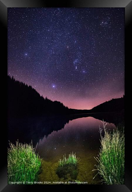 Llyn Brianne and Orion Celestial Reflections Framed Print by Terry Brooks