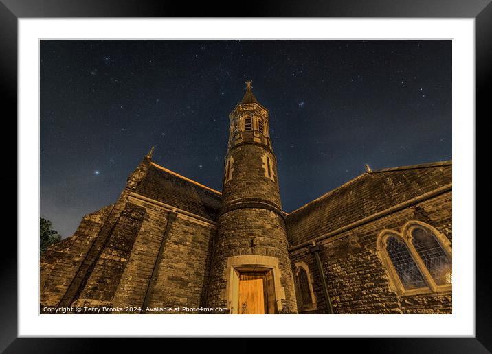 St David's Church, Ystalyfera with a Starry Sky Above Framed Mounted Print by Terry Brooks