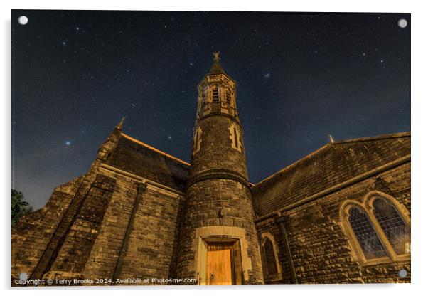 St David's Church, Ystalyfera with a Starry Sky Above Acrylic by Terry Brooks