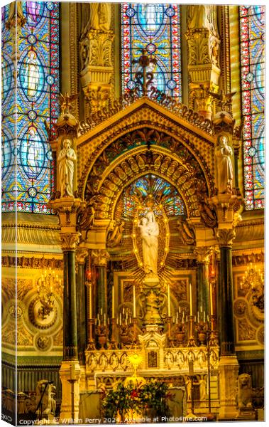 Mary Statue Altar Stained Glass Basilica Notre Dame Lyon France Canvas Print by William Perry