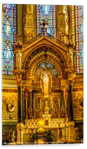 Mary Statue Altar Stained Glass Basilica Notre Dame Lyon France Acrylic by William Perry