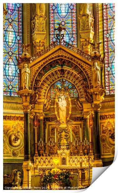 Mary Statue Altar Stained Glass Basilica Notre Dame Lyon France Print by William Perry