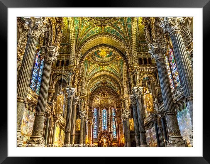 Mosaics Altar Stained Glass Basilica of Notre Dame Lyon France Framed Mounted Print by William Perry
