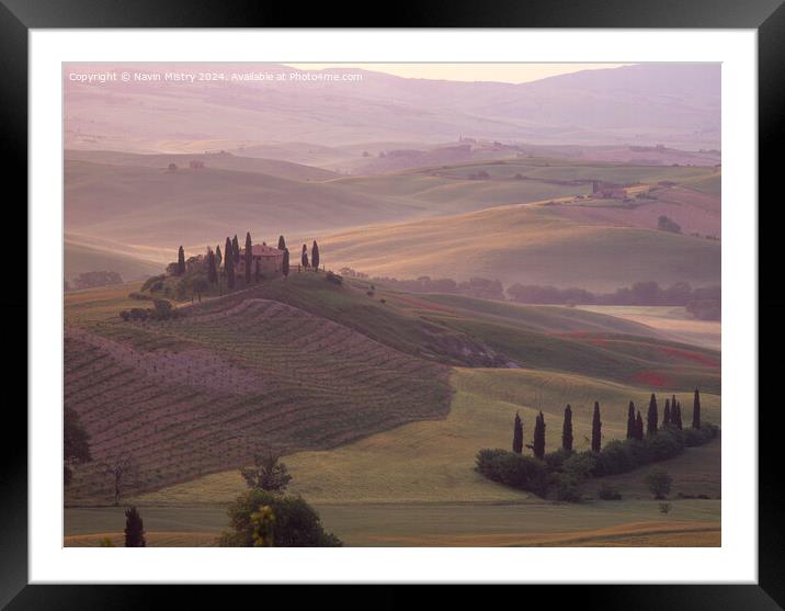A Tuscan Farmhouse, Val d'Orcia Framed Mounted Print by Navin Mistry