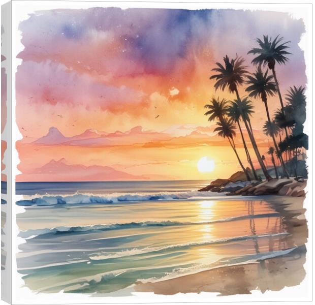 Watercolour Sunset Canvas Print by Zap Photos