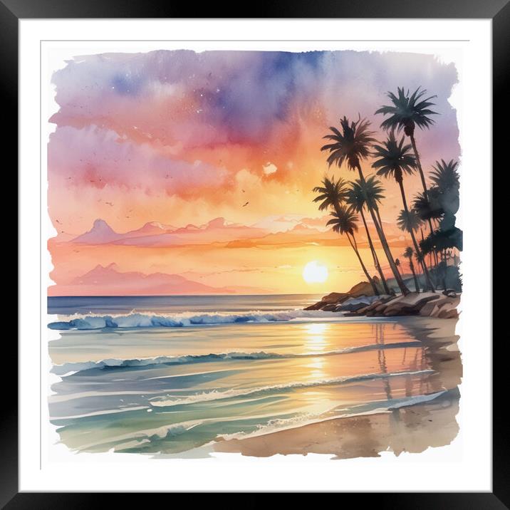 Watercolour Sunset Framed Mounted Print by Zap Photos