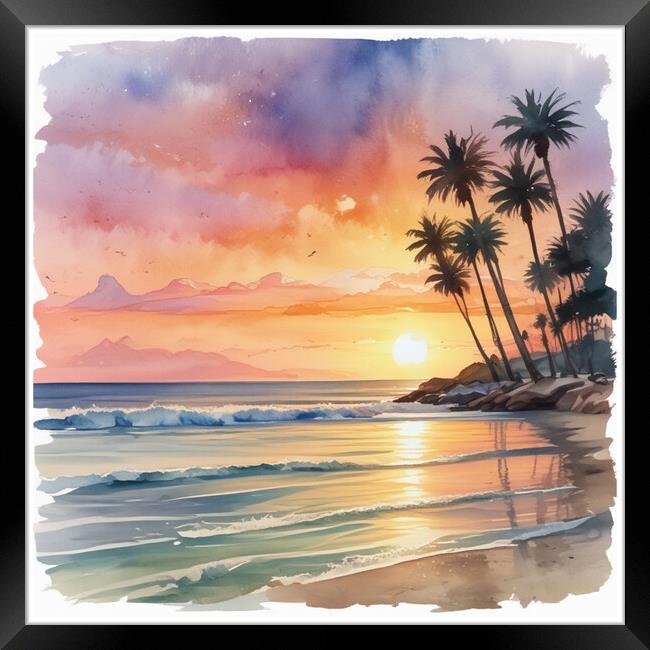 Watercolour Sunset Framed Print by Zap Photos