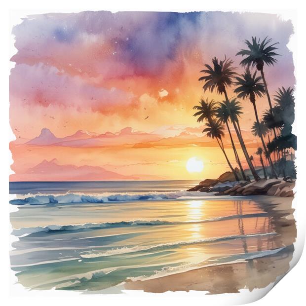 Watercolour Sunset Print by Zap Photos