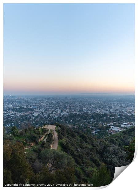 Los Angeles At Sunset Print by Benjamin Brewty