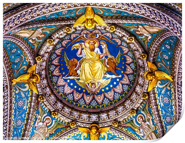 God Mosaic Basilica of Notre Dame Lyon France Print by William Perry