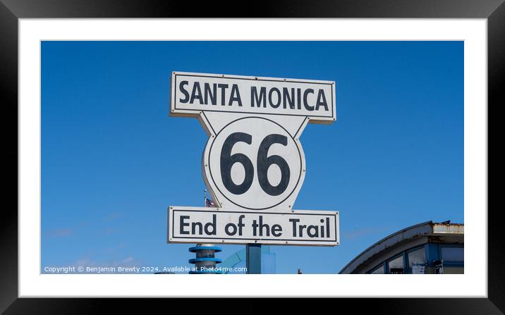 Santa Monica Trail Sign Framed Mounted Print by Benjamin Brewty