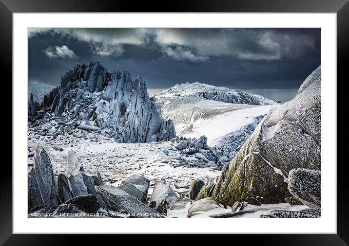 Snowdonia winter mountains Framed Mounted Print by John Henderson