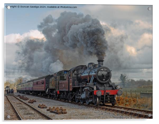 4110 and Ex LMS Ivatt 2MT Class 2-6-0, No.46447 steam trains go back to back Acrylic by Duncan Savidge