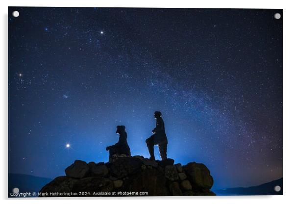 The Milky Way over the Collie and Mackenzie statue in Skye Acrylic by Mark Hetherington