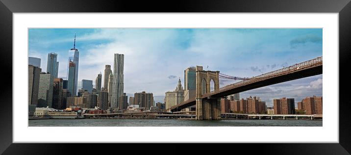 Manhattan with Brooklyn Bridge Framed Mounted Print by Michael Hopes