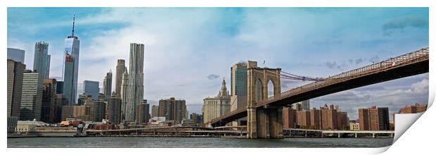 Manhattan with Brooklyn Bridge Print by Michael Hopes