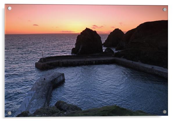 Sunset over Mullion Cove Acrylic by Michael Hopes