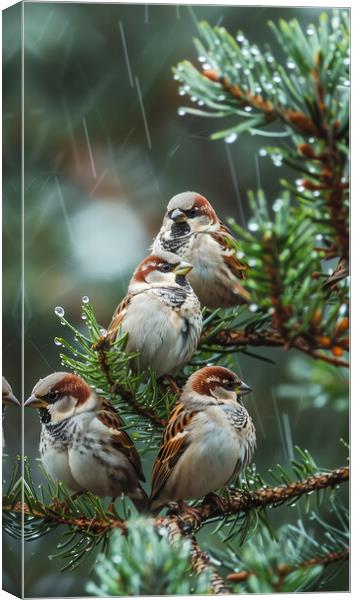 Sparrows in the Rain Canvas Print by T2 