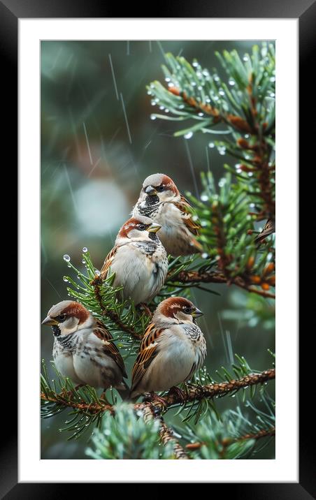 Sparrows in the Rain Framed Mounted Print by T2 