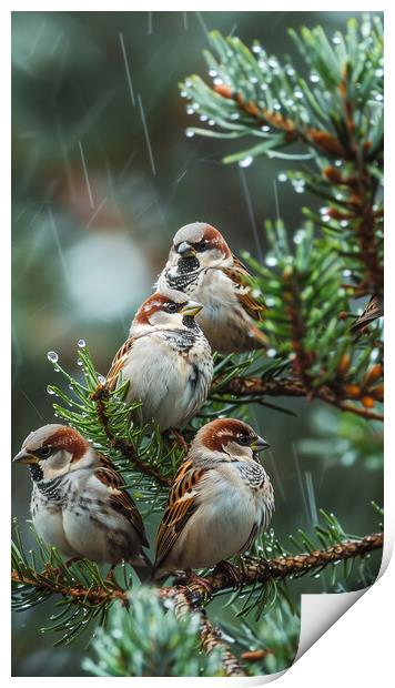 Sparrows in the Rain Print by T2 