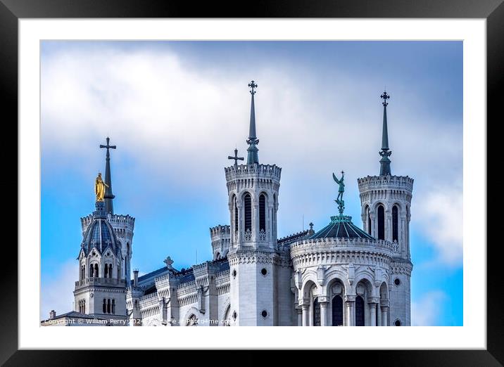 Towers Golden Mary Basilica Notre Dame  de Fourviere Lyon France Framed Mounted Print by William Perry