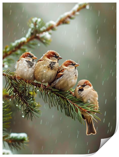 Sparrows in the Rain Print by T2 