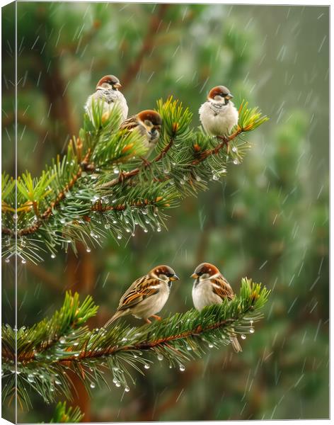 Sparrows in the Rain Canvas Print by T2 