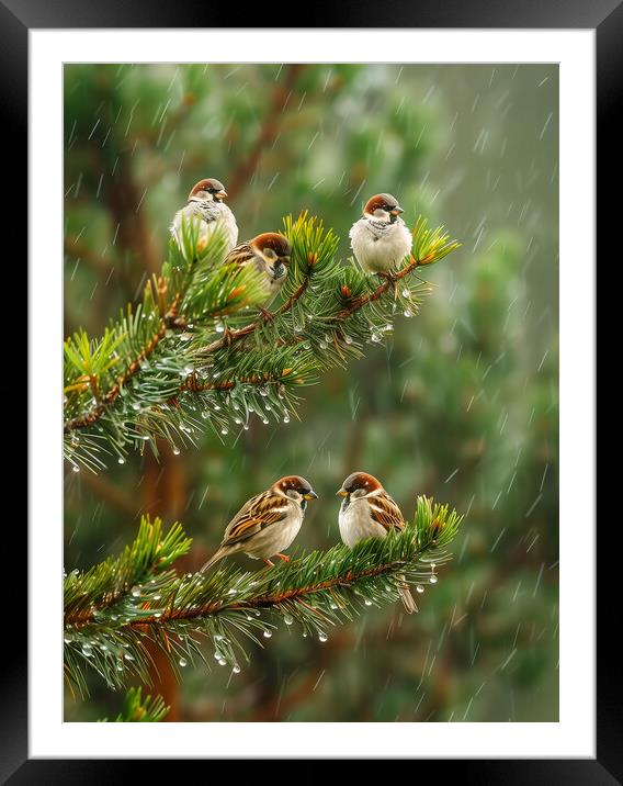 Sparrows in the Rain Framed Mounted Print by T2 