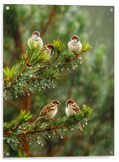 Sparrows in the Rain Acrylic by T2 