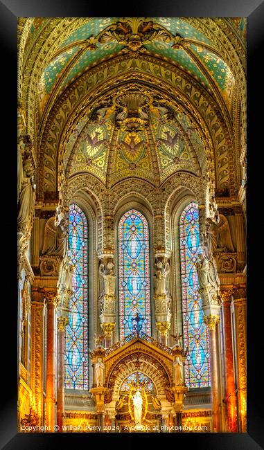 Mosaics Altar Stained Glass Basilica of Notre Dame Lyon France Framed Print by William Perry
