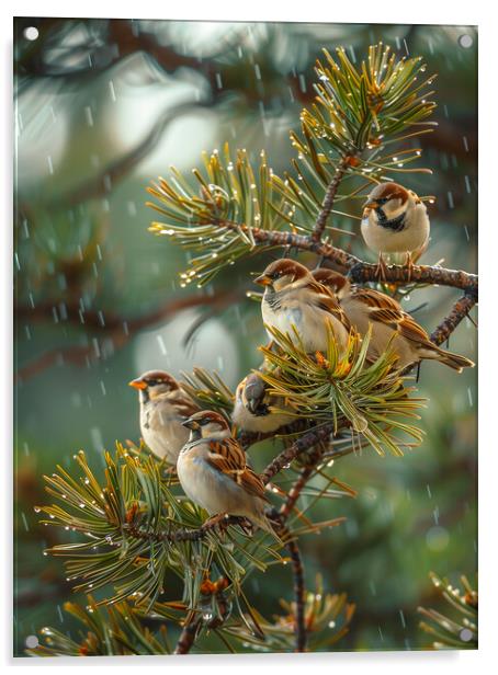 Sparrows in the Rain Acrylic by T2 
